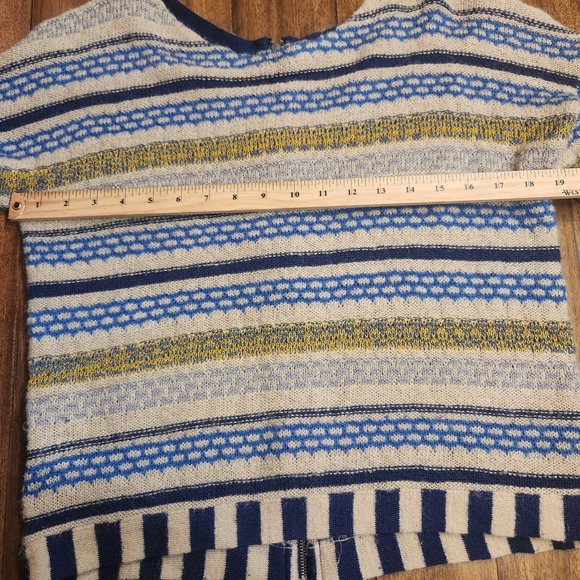 Fair Isle inspired Striped Knit Sweater Blue Cream Yellow Metallic Back Zip Boho - Picture 6 of 6